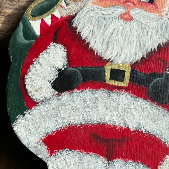 Vintage Wooden Santa Claus Painted Decor Christmas Holiday 8.5” signed dated - Picture 3 of 8